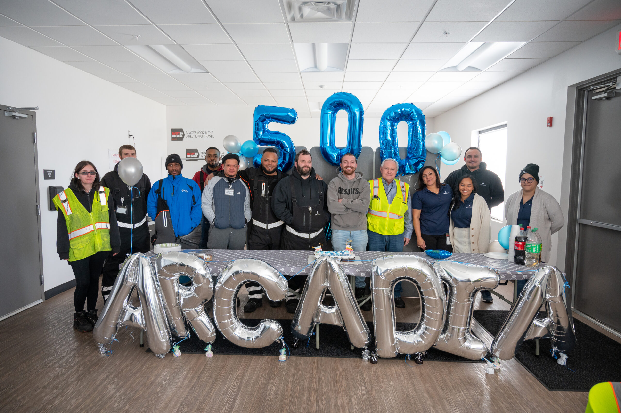 Hazleton team celebrating 500 days of no time-loss or safety incidents at Arcadia Cold.