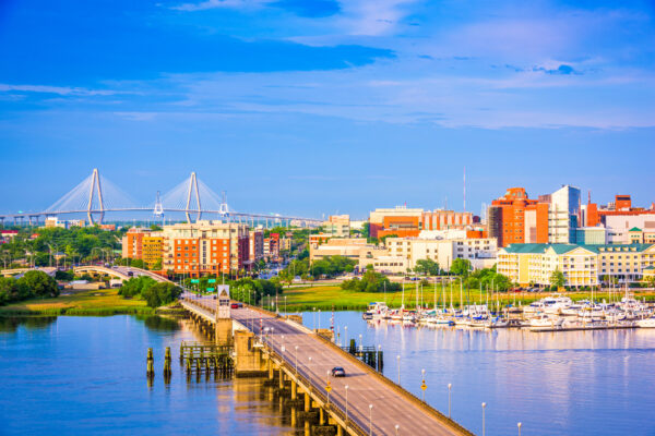 A view of the Charleston, South Carolina skyline over the Ashley River.